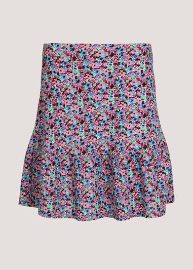 Multicoloured Floral Print Crinkle Jersey Skirt
