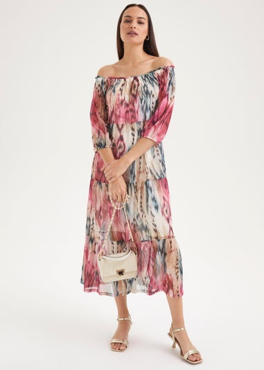 Et Vous Multicoloured Tie Dye Bardot Dress