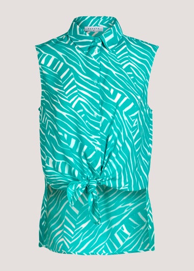 Green Zebra Print Tie Front Shirt