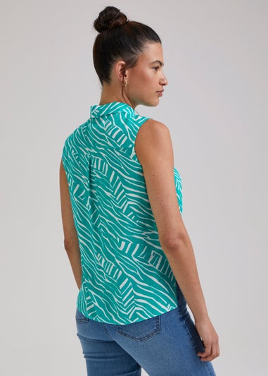 Green Zebra Print Tie Front Shirt