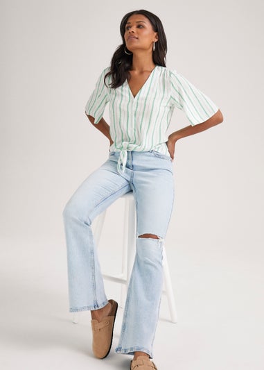 Green Stripe Tie Front Shirt