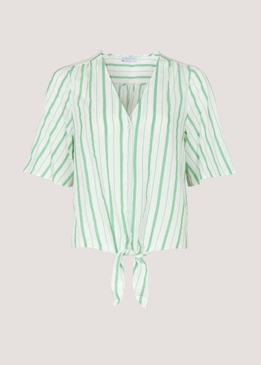 Green Stripe Tie Front Shirt