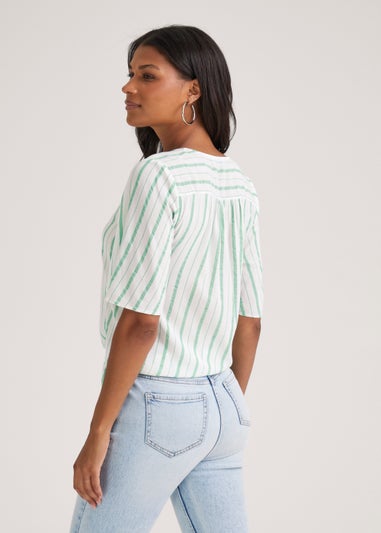 Green Stripe Tie Front Shirt