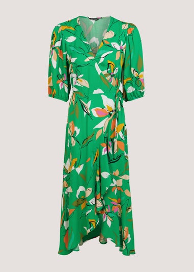 Et Vous Green Floral Print Wrap Midi Dress