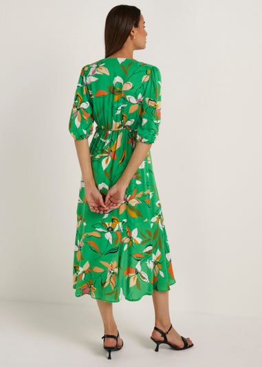 Et Vous Green Floral Print Wrap Midi Dress