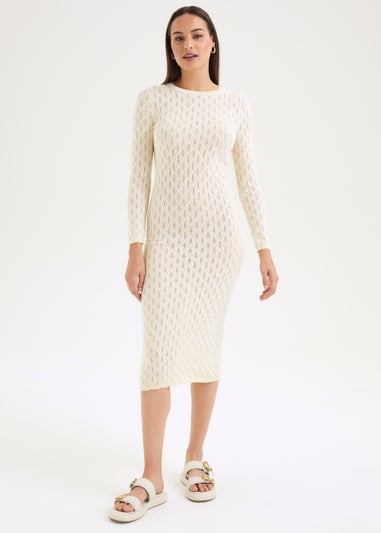 Et Vous Cream Crochet Look Long Sleeve Dress