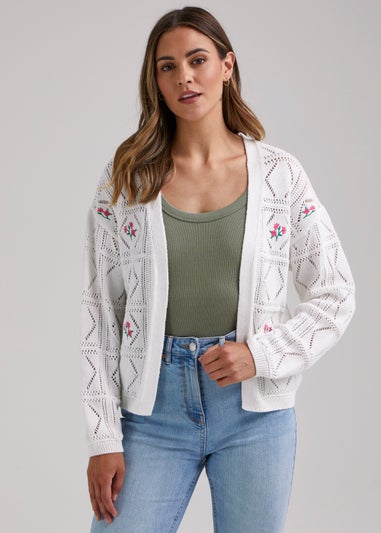 White Embroidered Cardigan - Matalan