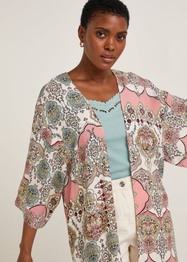 Multicoloured Scarf Print Kimono