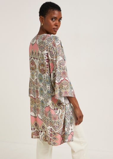Multicoloured Scarf Print Kimono