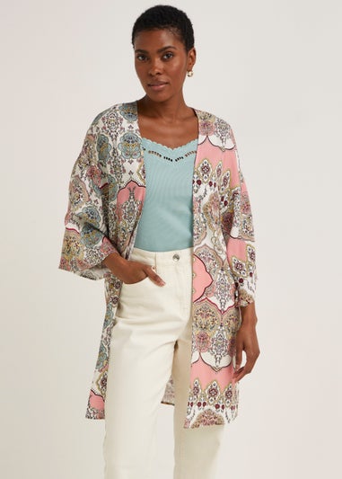 Multicoloured Scarf Print Kimono