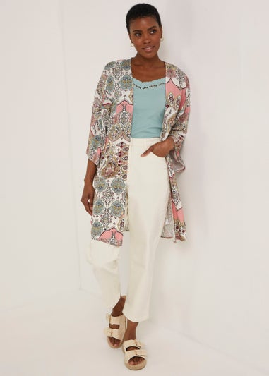 Multicoloured Scarf Print Kimono