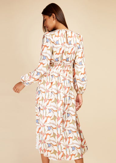 Little Mistress Leaf Print Blouson Sleeve Midi Dress