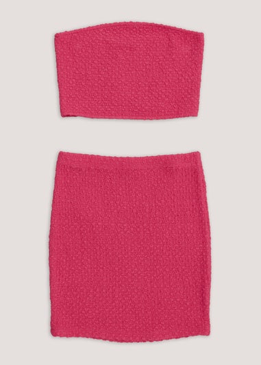 Girls Candy Couture Pink Textured Bandeau Top & Skirt Set (9-16yrs)