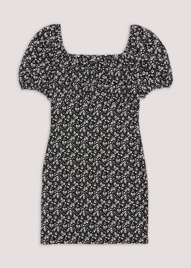 Girls Candy Couture Black Floral Frill Hem Dress (9-16yrs)