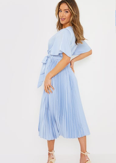 In the Style Jac Jossa Blue Pleated Wrap Midi Dress