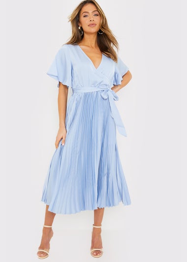 In the Style Jac Jossa Blue Pleated Wrap Midi Dress