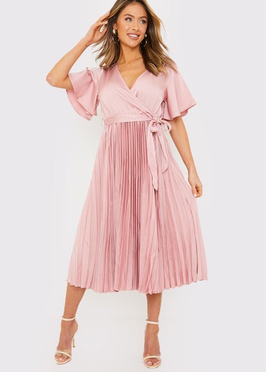 In the Style Jac Jossa Blush Pleated Wrap Midi Dress