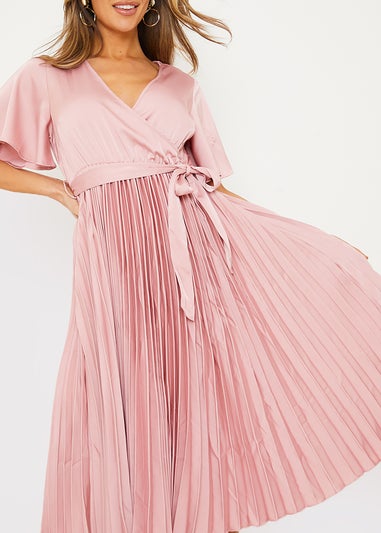 In the Style Jac Jossa Blush Pleated Wrap Midi Dress