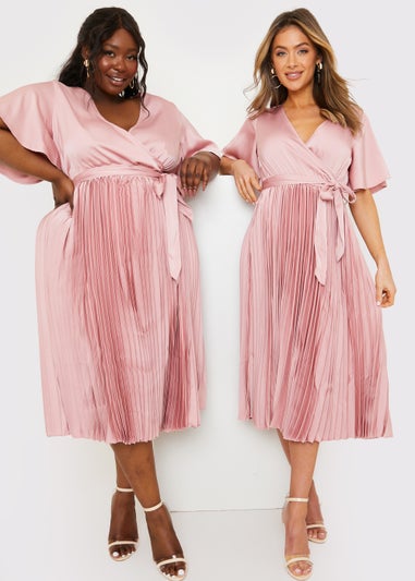 In the Style Jac Jossa Blush Pleated Wrap Midi Dress