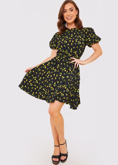 In the Style Jac Jossa Black Floral Seersucker Mini Dress - Matalan