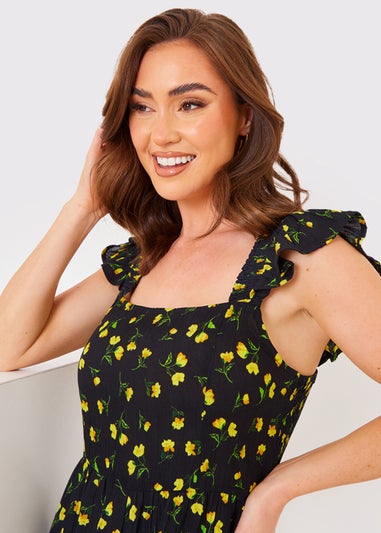 In the Style Jac Jossa Black Floral Frill Jumpsuit