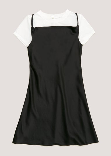 Girls Black Cami & T-Shirt Dress (4-13yrs)