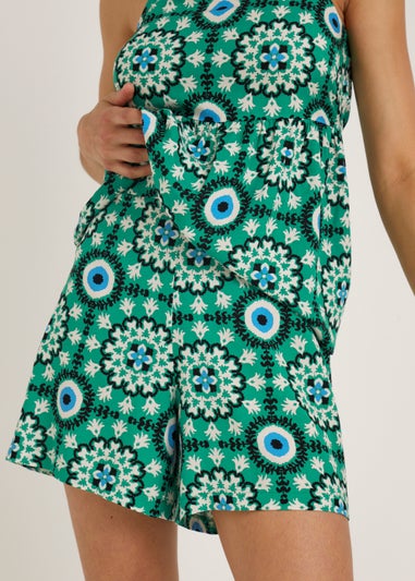 Green Print Co-Ord Beach Shorts