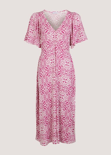 Pink Geo Print Midi Dress