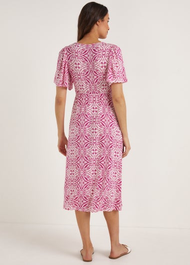 Pink Geo Print Midi Dress