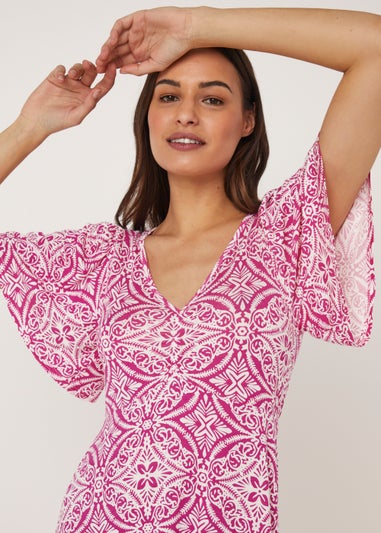 Pink Geo Print Midi Dress