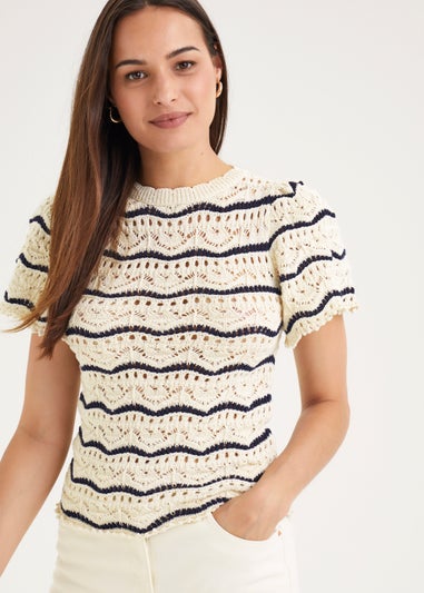 Ecru Knitted Textured Frill Top