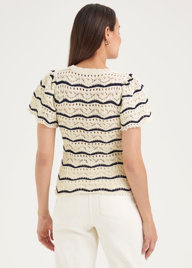 Ecru Knitted Textured Frill Top