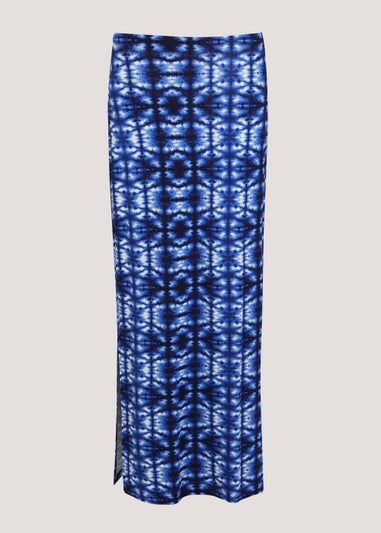 Blue Tie Dye Jersey Maxi Skirt