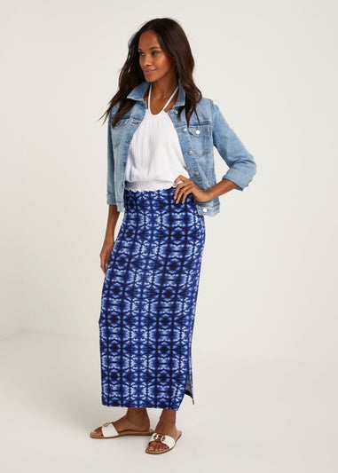 Blue Tie Dye Jersey Maxi Skirt