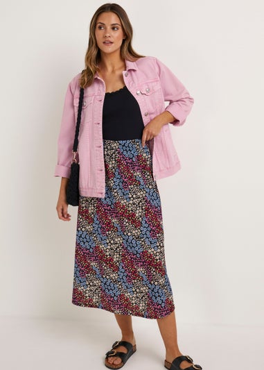Multicoloured Floral Cheesecloth Midi Skirt