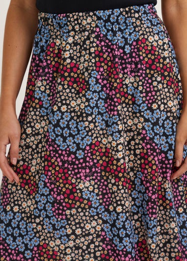Multicoloured Floral Cheesecloth Midi Skirt