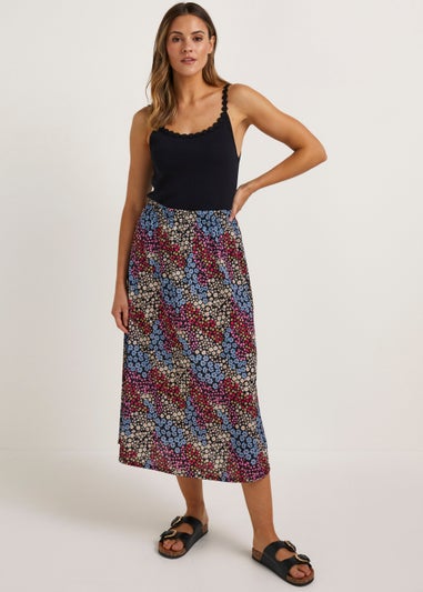 Multicoloured Floral Cheesecloth Midi Skirt