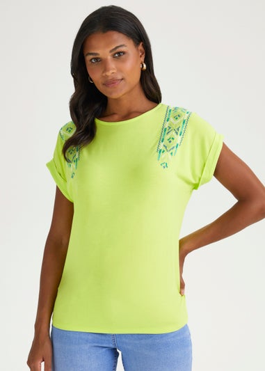 Lime Embroidered Sleeve Top