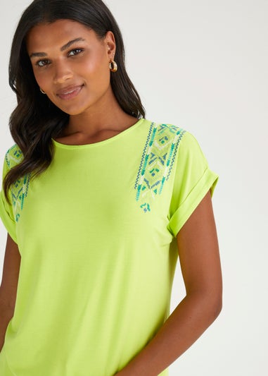 Lime Embroidered Sleeve Top