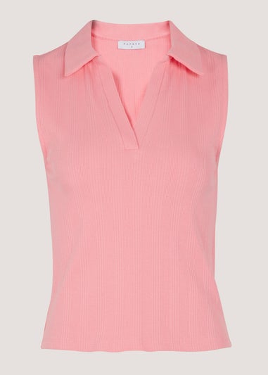 Pink Ribbed Collar Vest Top