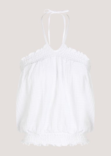 White Textured Shirred Boob Tube