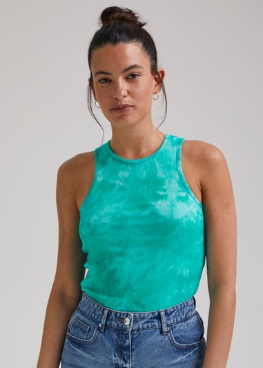 Turquoise Tie Dye Ribbed Vest Top