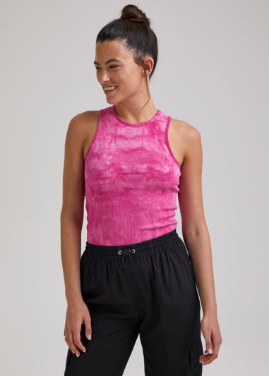 Pink Tie Dye Ribbed Vest Top