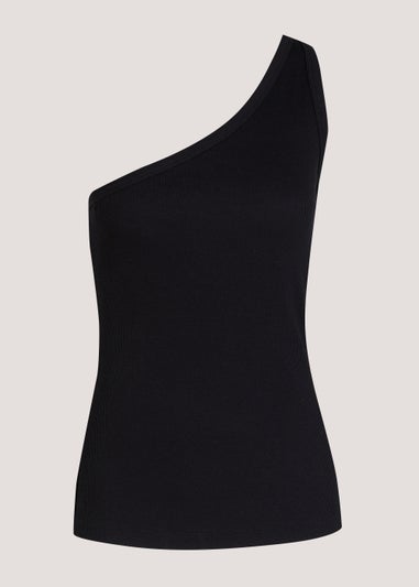 Black Ribbed One Shoulder Vest Top