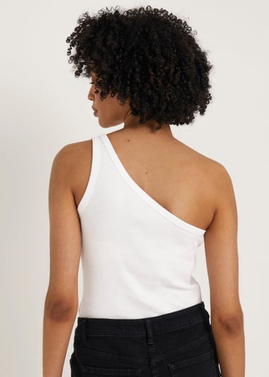 White Ribbed One Shoulder Vest Top