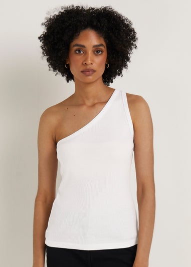 White Ribbed One Shoulder Vest Top