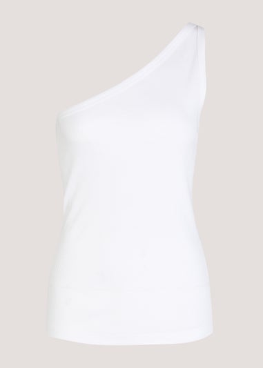 White Ribbed One Shoulder Vest Top