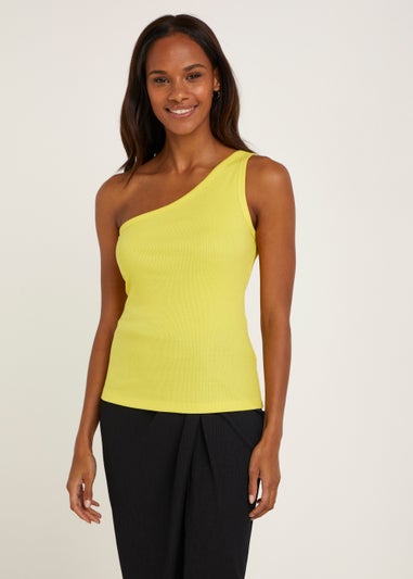 Yellow Ribbed One Shoulder Vest Top