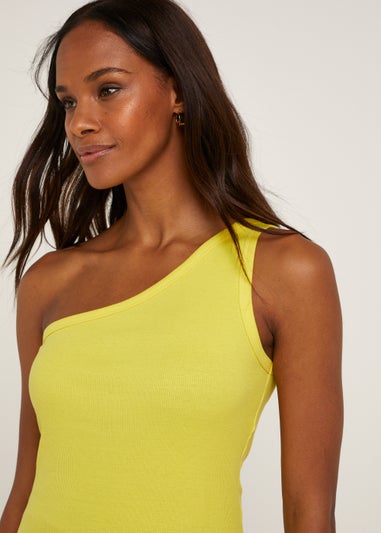 Yellow Ribbed One Shoulder Vest Top