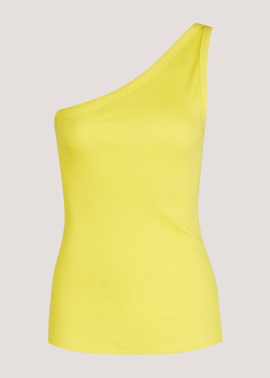 Yellow Ribbed One Shoulder Vest Top